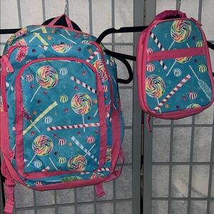 3CFG Colorful Candy-Themed Kids Backpack and Lunch Bag Set EUC